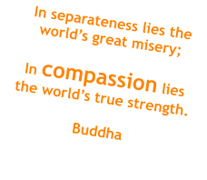 In separateness lies the world’s great misery;  In compassion lies the world’s true strength.  Buddha